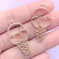 Ice Cream Open Bezel for UV Resin Jewellery DIY | Sweet Dessert Deco Frame for Resin Filling (2 pcs / Gold / 19mm x 34mm)