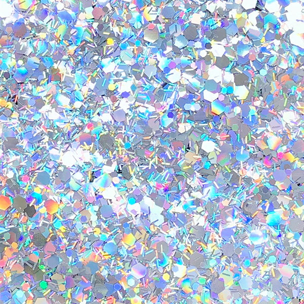 Holographic Hexagon and Bar Glitter | Holo Confetti Sprinkles |  Embellishments for Resin Crafts (AB Silver / 5 grams)