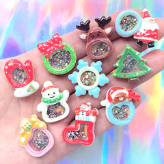 Assorted Christmas Shake Shake Cabochons | Christmas Shaker Charm Assortment | Holiday Embellishments (10 pcs)