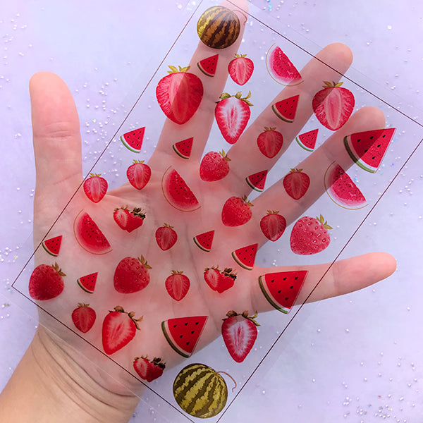 Strawberry Watermelon Clear Film Sheet | Fruit Embellishment for Resin Decoration | Epoxy Resin Inclusions | UV Resin Art Supplies