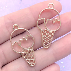 Ice Cream Open Bezel for UV Resin Jewellery DIY | Sweet Dessert Deco Frame for Resin Filling (2 pcs / Gold / 19mm x 34mm)