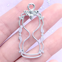 Fancy Hourglass Open Bezel Charm | Sand Timer Deco Frame for UV Resin Filling | Sandglass Pendant | Resin Craft Supplies (1 piece / Silver / 21mm x 44mm)