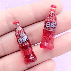 CLEARANCE Miniature Soft Drink Bottle in 3D | 1:6 Scale Dollhouse Soda | Doll House Beverage | Kawaii Jewellery Supplies (2 pcs / Red / 10mm x 33mm)