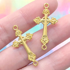 Celtic Cross Connector Charm | High Cross Pendant | Kawaii Goth Jewellery DIY (2 pcs / Gold / 16mm x 31mm)