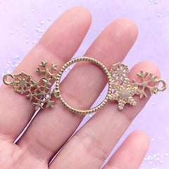 Snowflakes Connector Charm for UV Resin Craft | Round Open Bezel with Snow Flakes | Christmas Jewellery Supplies (1 piece / Gold / 23mm x 67mm)