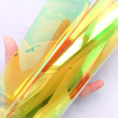 Iridescent Transparent PVC Fabric | Vinyl Leather Sheet | Kawaii Craft Supplies (Yellow / 20cm x 26cm / 0.1mm)