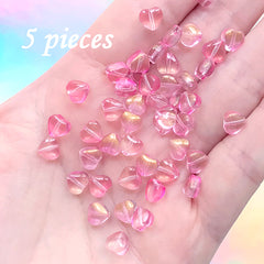 Small Heart Beads in Pink Gradient Color | Mini Glass Bead | Kawaii Jewelry Supplies (Pink Gold / 5 pcs / 6mm)