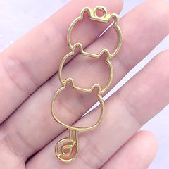 Triple Cat Skewer Open Bezel Charm | Kawaii Animal Deco Frame for UV Resin Filling | Cute Jewelry DIY (1 piece / Gold / 17mm x 50mm)
