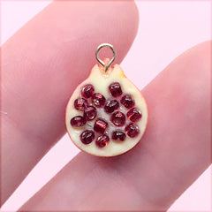 Miniature Pomegranate Charm | 3D Dollhouse Fruit Pendant | Cute Jewelry Supplies (1 Piece / 12mm x 16mm)