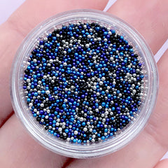 Fake Dragee for Miniature Food DIY | Faux Sugar Pearl Toppings for Doll House Food Craft | Micro Bead for Nail Art (Black Blue Silver / 3g)