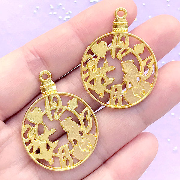 DEFECT Alice in Wonderland Pocket Watch Open Bezel for UV Resin Filling | Alice and White Rabbit Deco Frame (2 pcs / Gold / 27mm x 36mm)