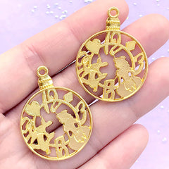 DEFECT Alice in Wonderland Pocket Watch Open Bezel for UV Resin Filling | Alice and White Rabbit Deco Frame (2 pcs / Gold / 27mm x 36mm)