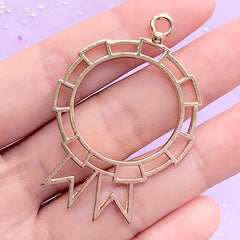 Badge Open Back Bezel Charm | Deco Frame for UV Resin Filling | Kawaii Resin Jewelry Making (1 piece / Gold / 34mm x 51mm)
