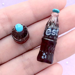 1:6 Scale Miniature Soda Bottle | Dollhouse Beverage | 3D Doll House Soft Drink | Kawaii Jewelry Supplies (2 pcs / Brown / 10mm x 33mm)