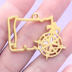 Nautical Chart and Compass Open Bezel | Sailing Map Deco Frame for UV Resin Filling | Sailor Charm (1 piece / Gold / 35mm x 30mm)