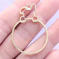 Dog and Round Deco Frame for UV Resin Filling | Kawaii Open Bezel Charm | Cute Animal Pendant (1 piece / Gold / 28mm x 39mm)