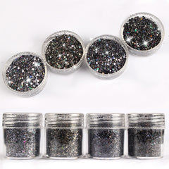 Bling Bling Hexagon Glitter Assortment in AB Black and Grey (4 pcs) | Iridescent Resin Filler | Nail Decoration | Resin Art Supplies