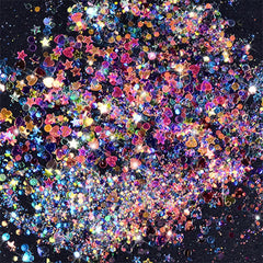 Iridescent Rainbow Glitter | Aurora Borealis Confetti Sprinkles | Magical Resin Inclusions | Holo Star Heart Hexagon Flakes (Set of 12 AB Colors)