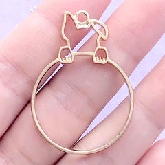 Dog and Round Deco Frame for UV Resin Filling | Kawaii Open Bezel Charm | Cute Animal Pendant (1 piece / Gold / 28mm x 39mm)