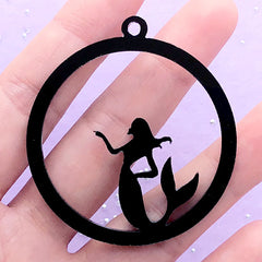 Mermaid Acrylic Open Bezel | Fairytale Deco Frame for UV Resin Filling | Kawaii Jewelry Supplies (1 piece / Black / 48mm x 52mm / 2 Sided)