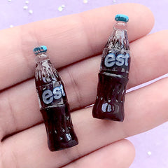 1:6 Scale Miniature Soda Bottle | Dollhouse Beverage | 3D Doll House Soft Drink | Kawaii Jewelry Supplies (2 pcs / Brown / 10mm x 33mm)