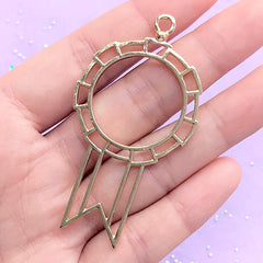 Badge Deco Frame for UV Resin Craft | Kawaii Open Backed Bezel Pendant | Resin Jewellery Supplies (1 piece / Gold / 34mm x 63mm)