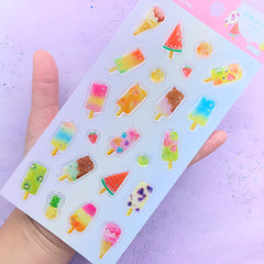 Fruit Popsicle Stickers | 3D Epoxy Stickers | Ice Pop Ice Cream Sticker | Kawaii Scrapbooking Supplies