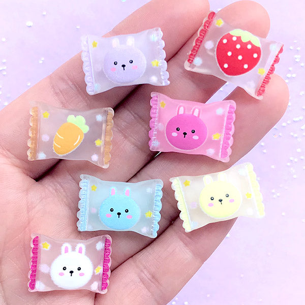 DEFECT Transparent Bow Cabochons with Pastel Bubblegum Beads and Rhine, MiniatureSweet, Kawaii Resin Crafts, Decoden Cabochons Supplies