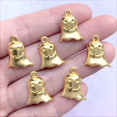 Ghost Charm | Creepy Cute Jewelry Supplies | Kawaii Halloween Craft (6 pcs / Gold / 14mm x 18mm)
