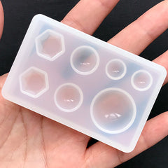 Hexagon Faceted Gemstones and Round Dome Silicone Mold (7 Cavity) | Half Sphere Soft Mould | Clear Mold for UV Resin