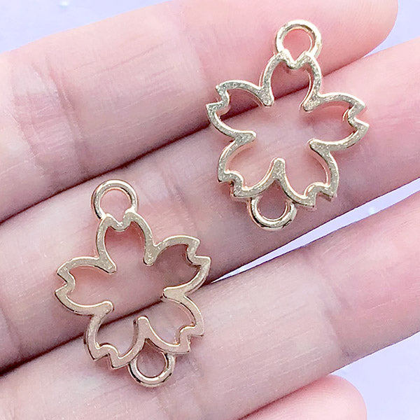 Hollow Cherry Blossom Connector Charm | Sakura Open Bezel Link | Floral Deco Frame for UV Resin Filling (2 pcs / Gold / 18mm x 23mm)