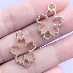 Hollow Cherry Blossom Connector Charm | Sakura Open Bezel Link | Floral Deco Frame for UV Resin Filling (2 pcs / Gold / 18mm x 23mm)