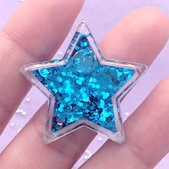 DEFECT Star Shaker Charm | Kawaii Resin Cabochon with Liquid Shaker Oil | Phone Case Decoden Supplies (1 piece / Blue / 34mm x 33mm)