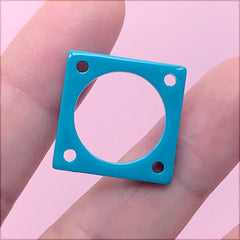 Square Connector Charm | Chunky Geometric Dangle Earrings DIY | Retro Acrylic Jewelry Making (1 Piece / Blue / 20mm)