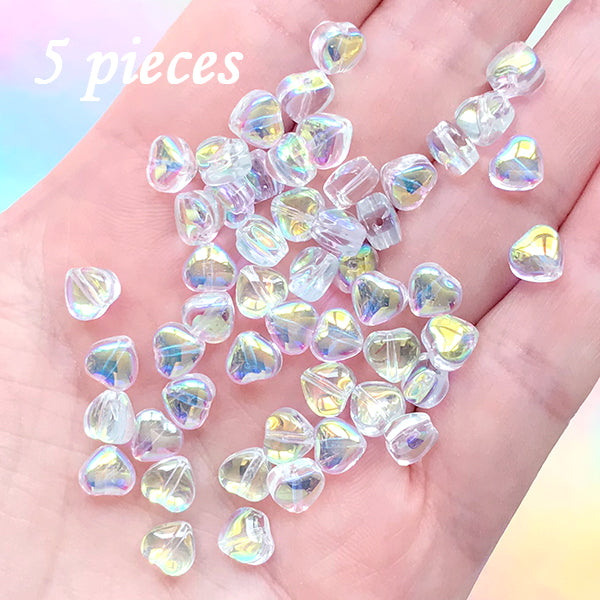 Iridescent Glass Beads in Heart Shape
