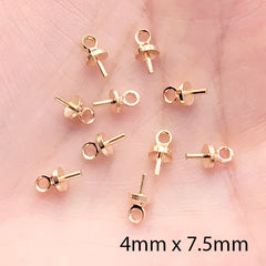 Gold Eye Pins with Cap | T Pin with Loop | Glue On Eye Hooks | Hook Bails | Jewelry Supplies (25 pcs / Gold / 4mm x 7.5mm)