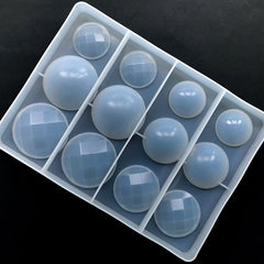 Big Round Dome Cabochon and Large Faceted Cabochon Silicone Mold (12 Cavity) | UV Resin and Epoxy Resin Art Supplies (40mm to 60mm)