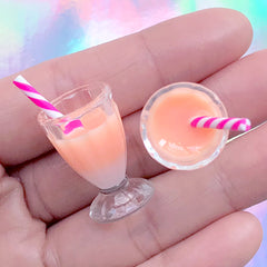 Dollhouse Milkshake Cocktail with Straw | Miniature Magical Beverage Charm | Doll Food Craft | Kawaii Sweet Deco (2 pcs / Orange / 16mm x 25mm)