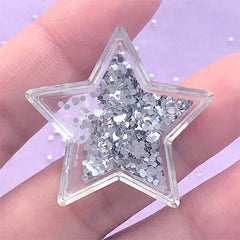 DEFECT Star Resin Shaker Cabochons | Decoden Piece | Phone Case Decoration | Resin Flatback | Kawaii Craft Supplies (1 piece / Silver / 34mm x 33mm)