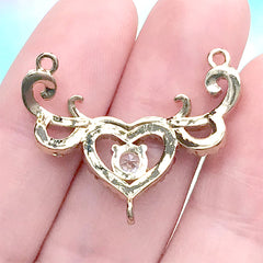 Rhinestone Heart Swirl Connector Pendant | Bling Bling Charm | Luxury Jewelry DIY (1 piece / Gold / 29mm x 23mm)