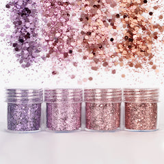 Hexagon Glitter Assortment in Purple Pink (4 pcs) | Bling Bling Filling Materials for Resin Craft | Nail Art Supplies