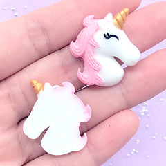 Kawaii Cabochon Supplies | Resin Unicorn Cabochons | Phone Case Decoden Pieces | Slime Embellishments (2 pcs / Pink / 24mm x 28mm)