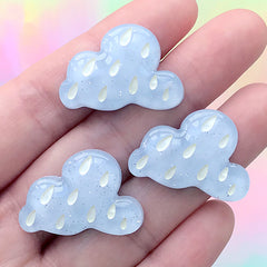 Raining Cloud Cabochons | Kawaii Resin Embellishment | Decoden Supplies (3 pcs / Blue / 27mm x 19mm)