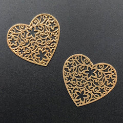 Filigree Heart Bookmark Charm for UV Resin Jewellery Making | Metal Ornate Embellishments | Resin Inclusion (2 pcs / 28mm x 26mm)