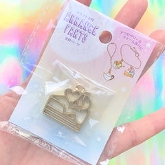 Cake Slice Open Bezel Charm | Victoria Sponge Cake Deco Frame for UV Resin Filling | Kawaii Dessert Jewelry Making (1 piece / Gold / 27mm x 27mm)