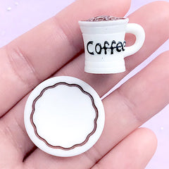 Kawaii Coffee Cup and Saucer Cabochons | Dollhouse Miniature Drink | Doll Food Supplies | Sweet Deco | Decoden Phone Case (1 set / Brown)