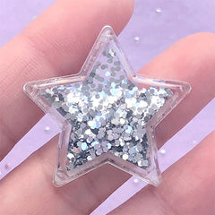 DEFECT Star Resin Shaker Cabochons | Decoden Piece | Phone Case Decoration | Resin Flatback | Kawaii Craft Supplies (1 piece / Silver / 34mm x 33mm)