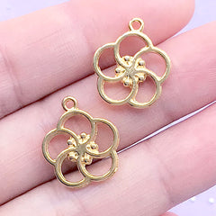 Small Plum Blossom Open Bezel Charm | Flower Deco Frame for UV Resin Filling | Kawaii Craft Supplies (2 pcs / Gold / 15mm x 17mm)