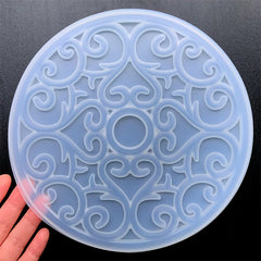 Mandala Coaster Silicone Mold | Hollow Coaster with Mandala Flower Pattern | Resin Home Decor (195mm)