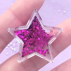 DEFECT Kawaii Star Shaker Charm with Glitter | Glittery Resin Cabochon with Shaker Oil | Cute Decoden Supplies (1 piece / Magenta / 34mm x 33mm)